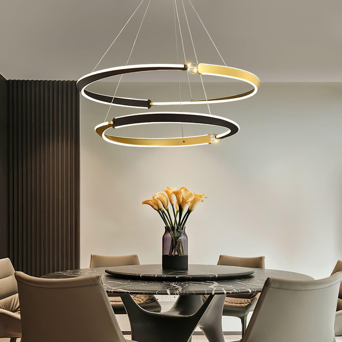 Elyerora kroonluchter kristal zwart goud LED ring modern voor eetkamer