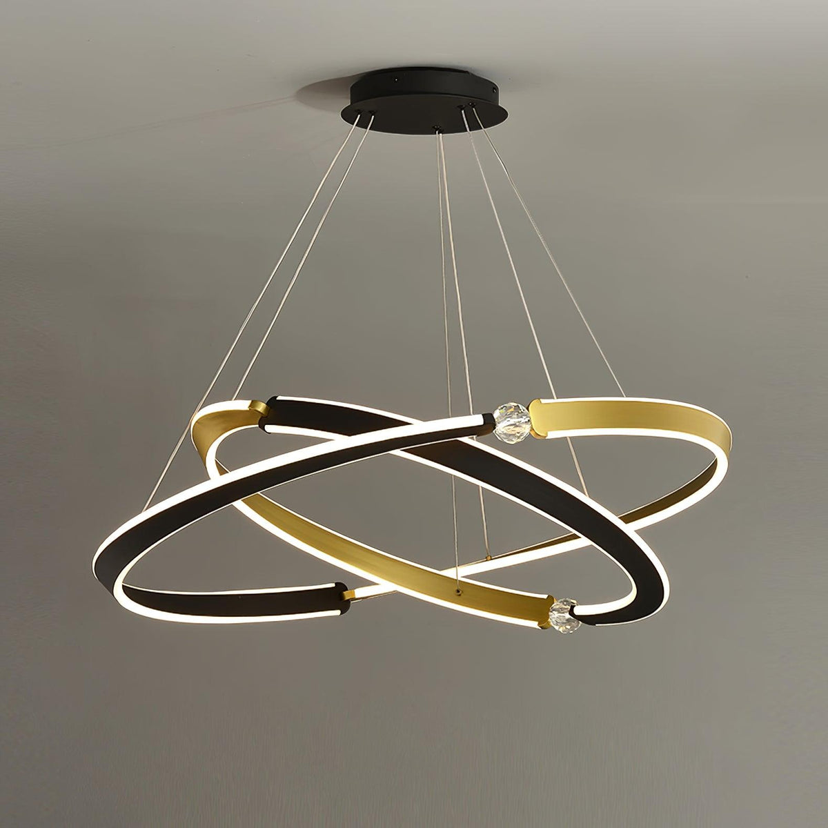 Elyerora kroonluchter kristal zwart goud LED ring modern voor eetkamer