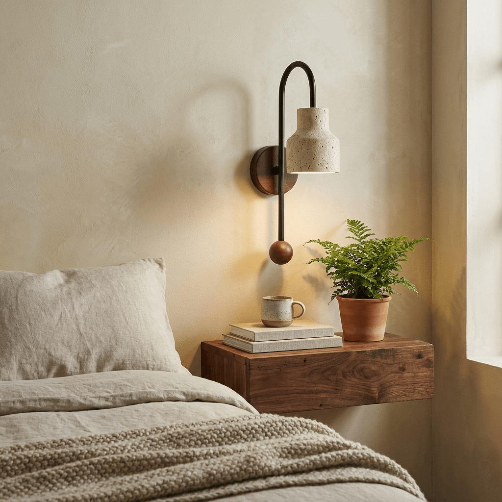 Bell wandlamp travertin Arc Walnoot Hout
