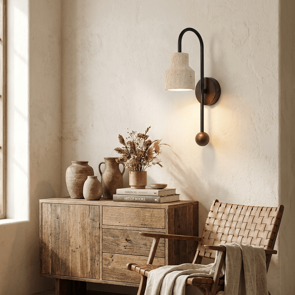 Bell wandlamp travertin Arc Walnoot Hout