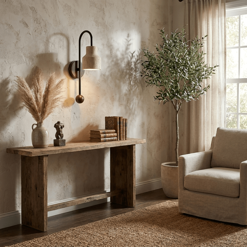 Bell wandlamp travertin Arc Walnoot Hout