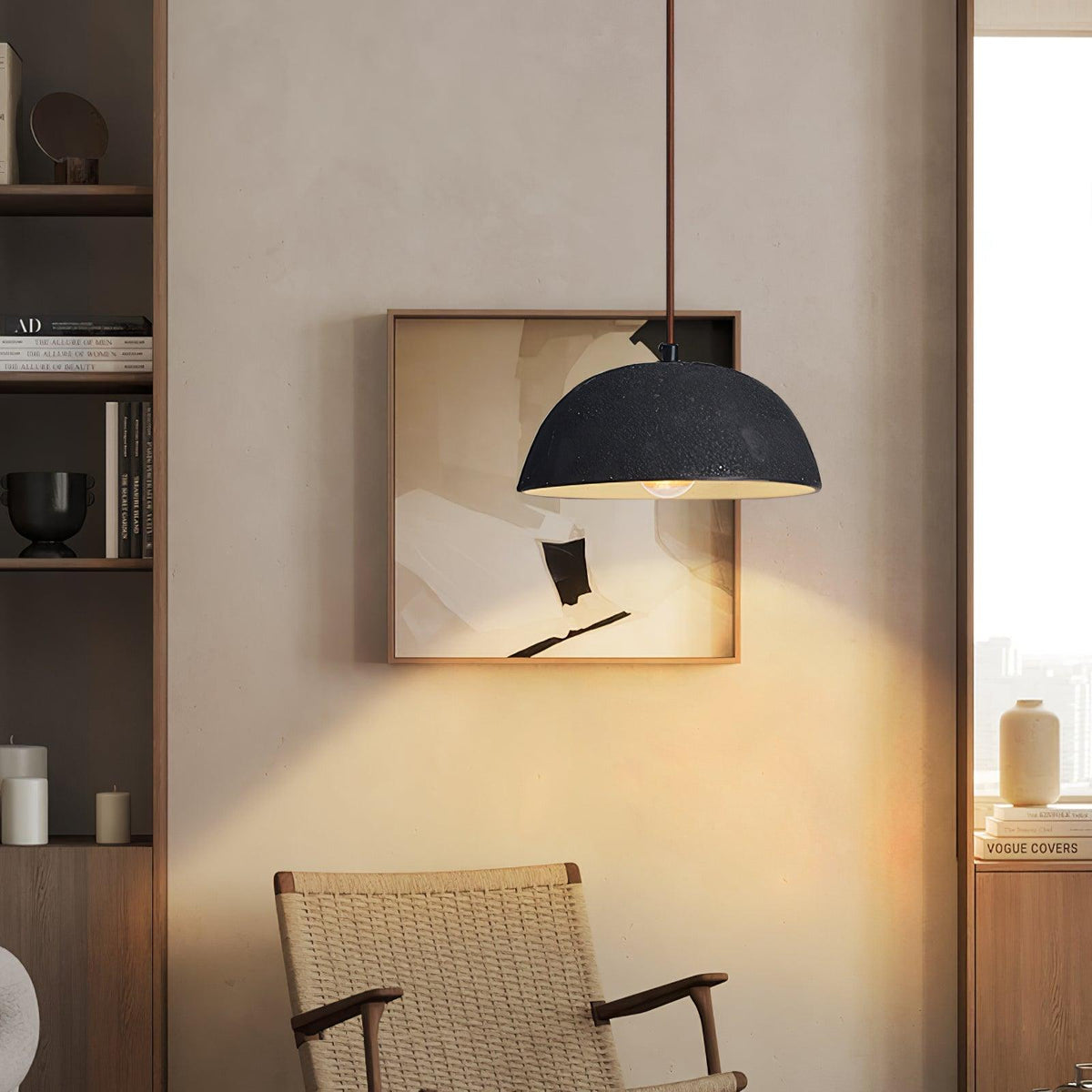 Vintage Houten hanglamp met koepel-ontwerp