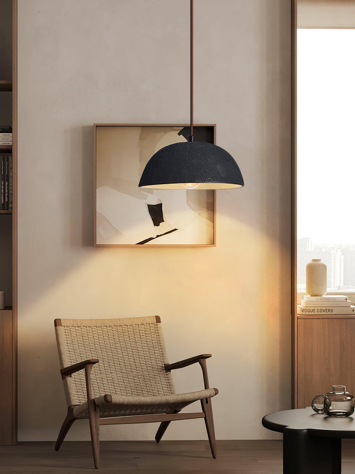 Vintage Houten hanglamp met koepel-ontwerp