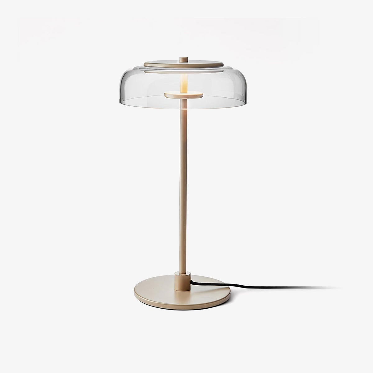 Rinelette tafellamp heldere glazen kap houten voet