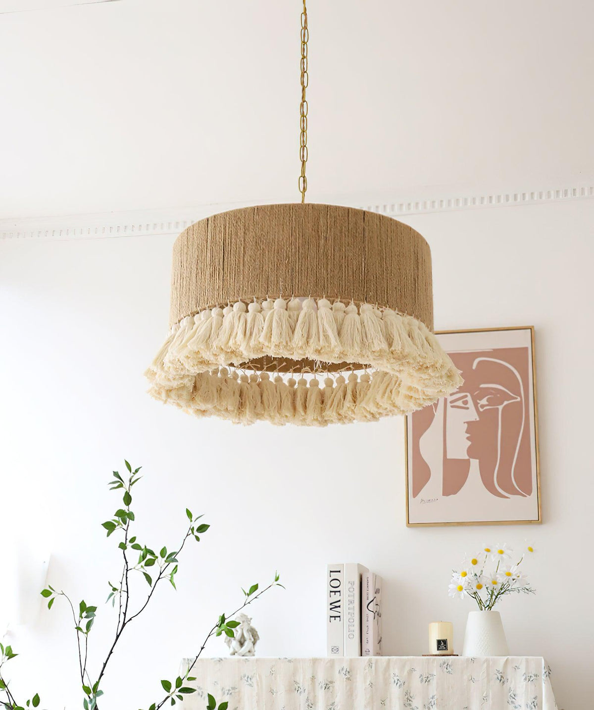 Serenenne hanglamp katoenen tasselletjes voor woonkamer