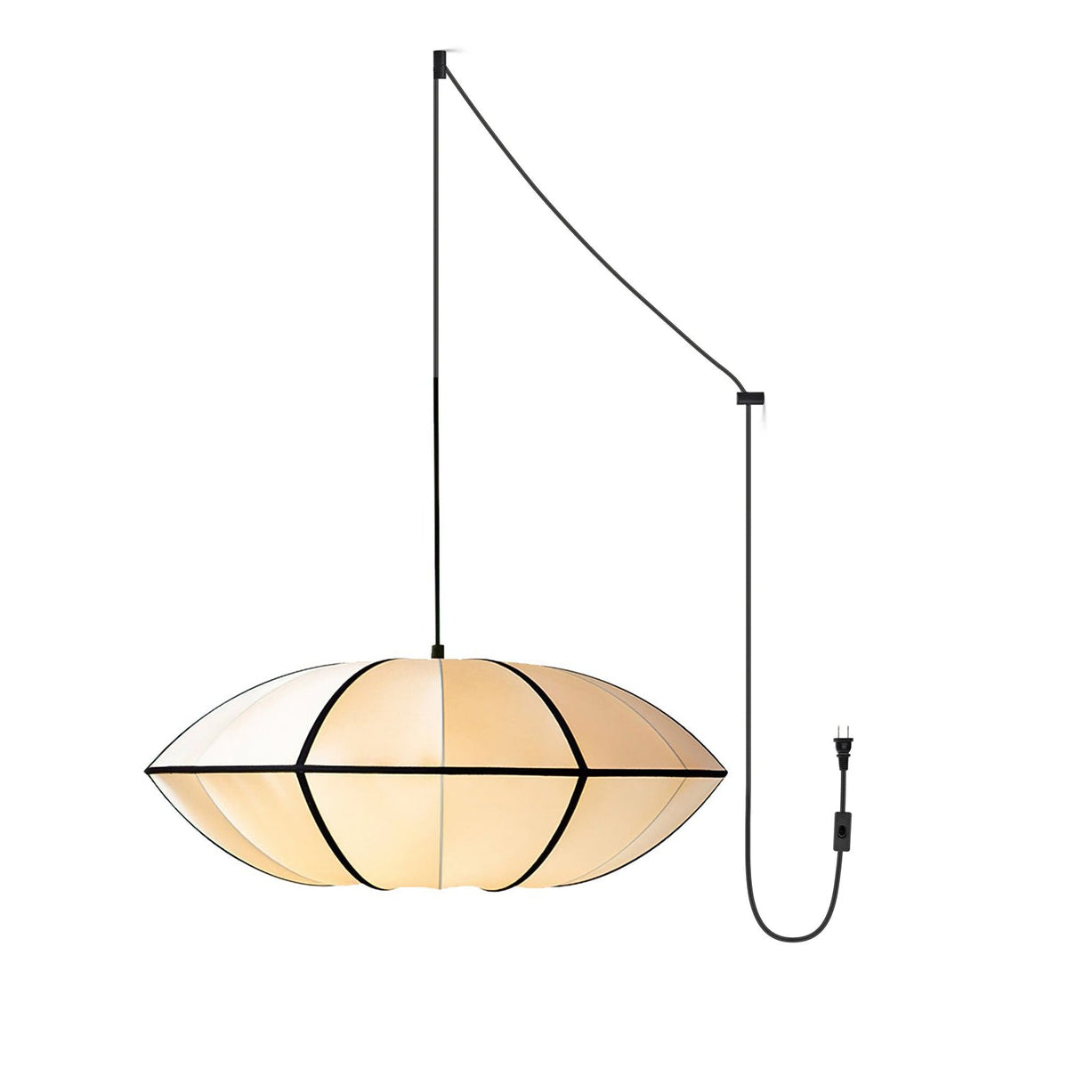 Inez hanglamp van stof met futuristisch ontwerp
