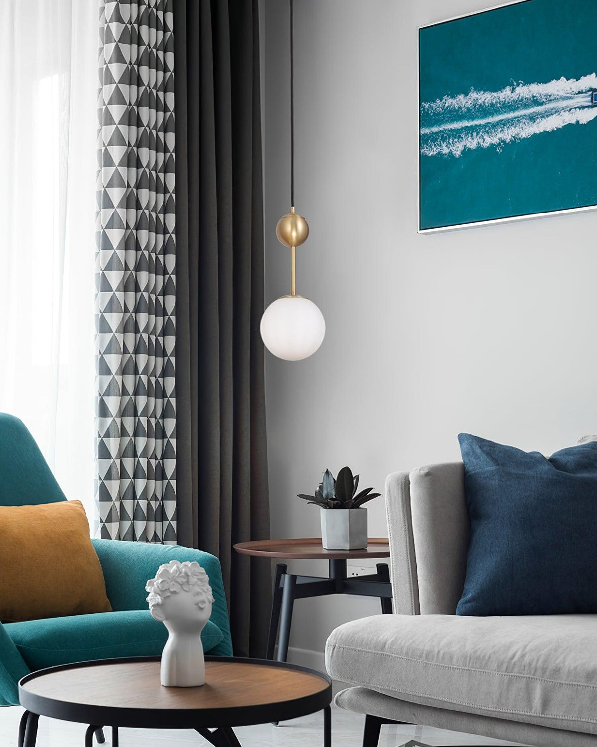 Fird hanglamp van messing en glas