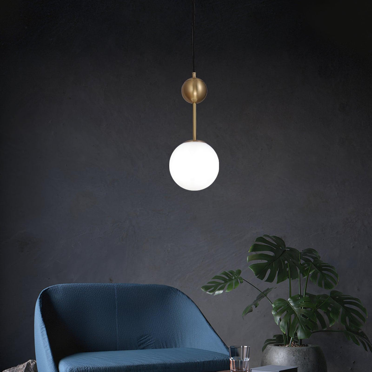 Fird hanglamp van messing en glas