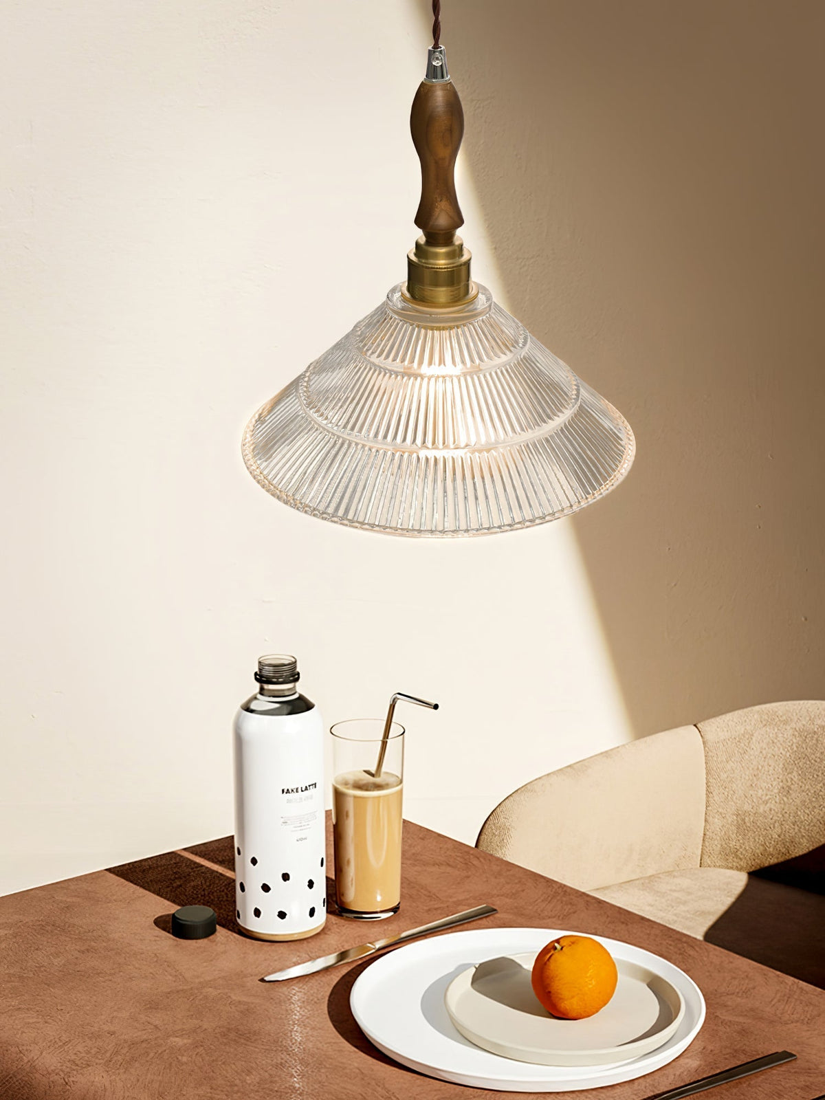 Arcara Vintage Ripple glas Hout hanglamp