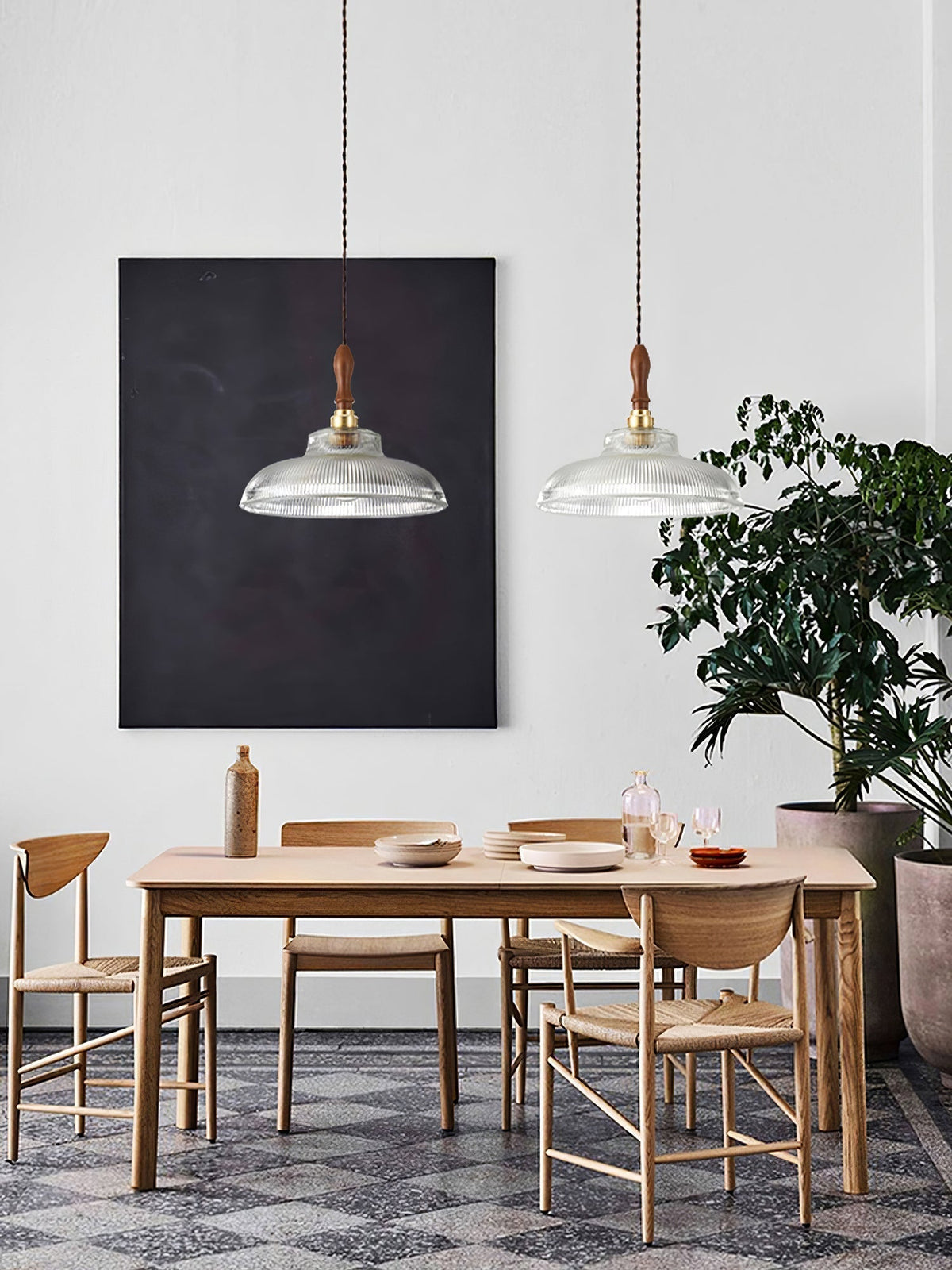 Arcara Vintage Ripple glas Hout hanglamp