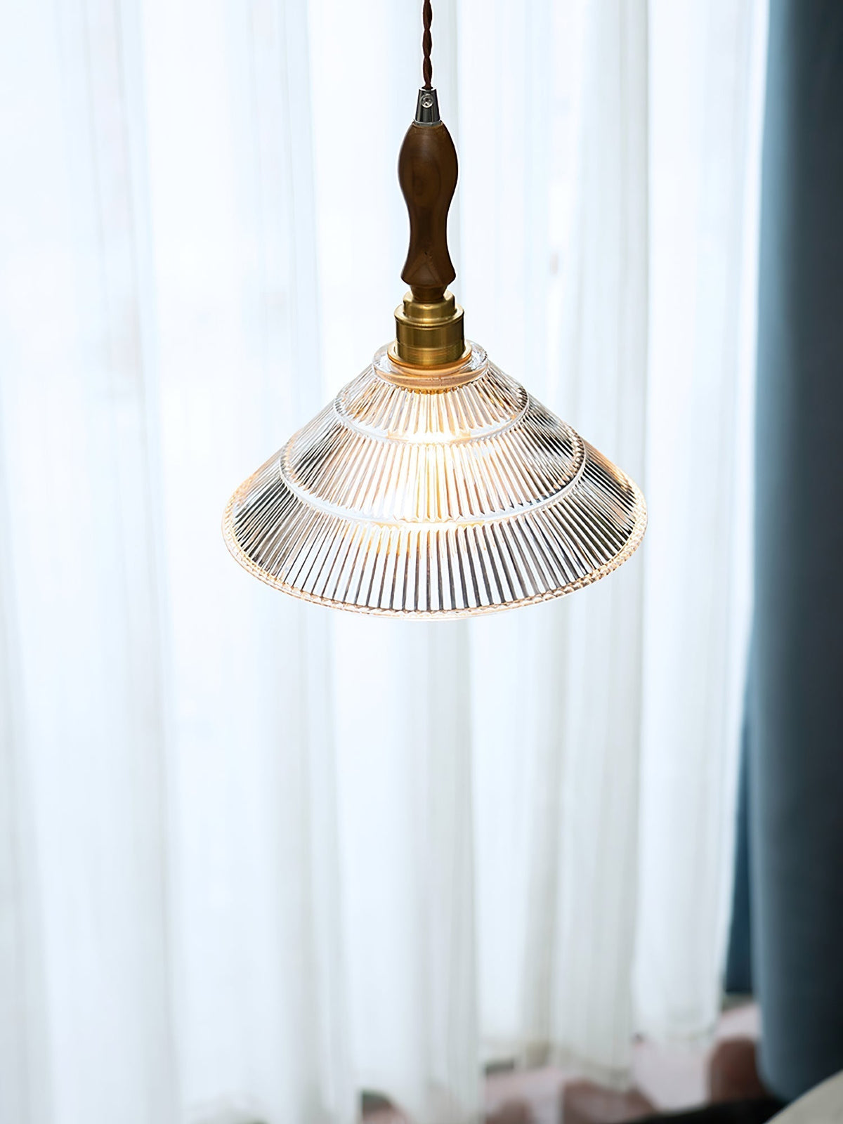 Arcara Vintage Ripple glas Hout hanglamp
