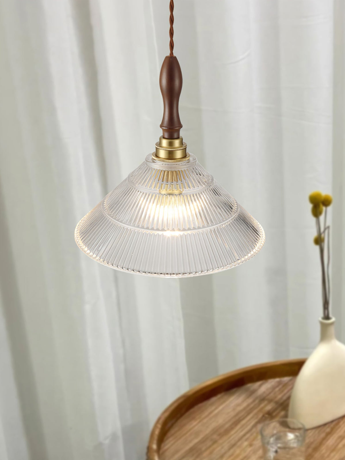 Arcara Vintage Ripple glas Hout hanglamp