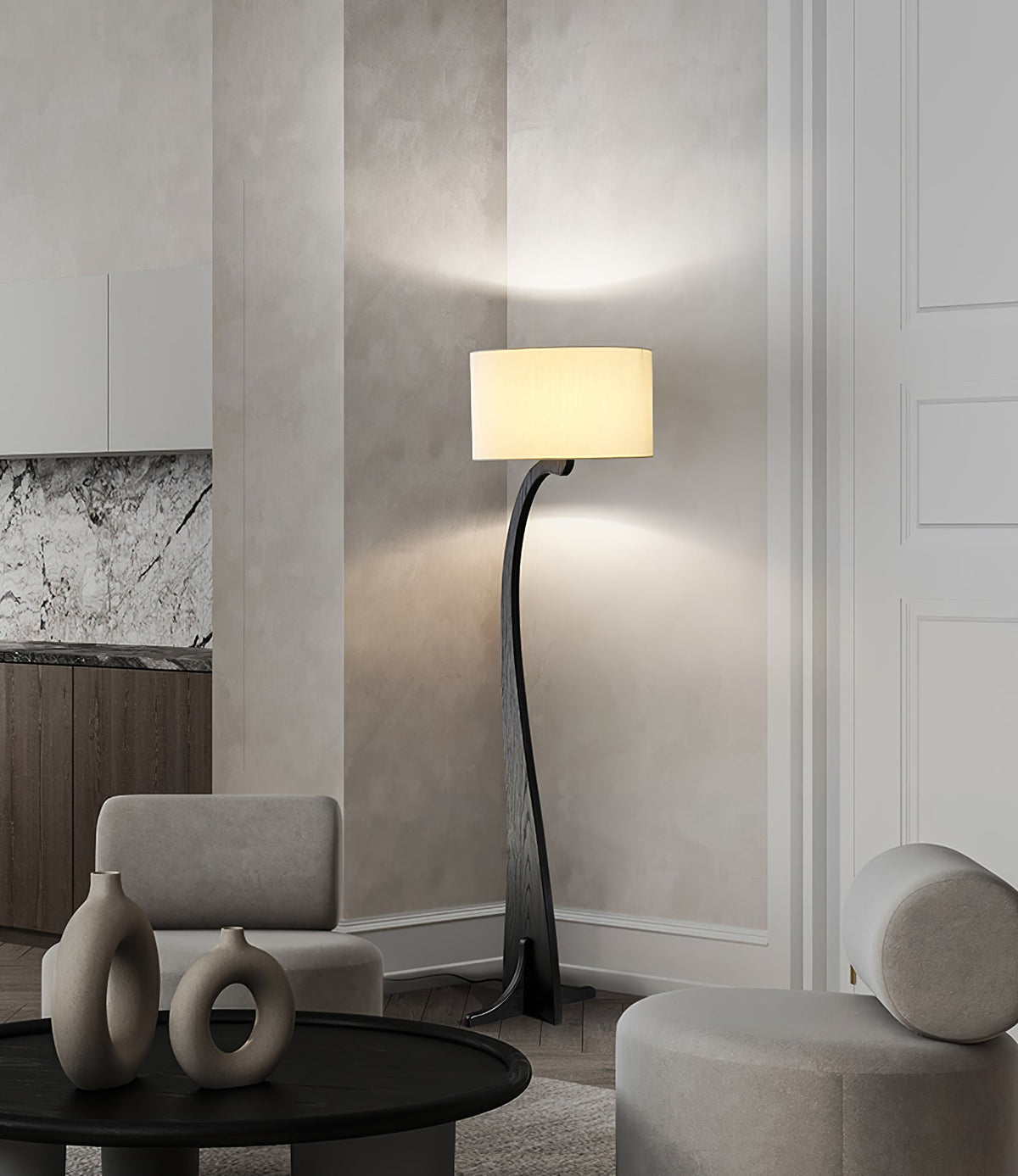 Viraineria vloerlamp met Noorse houten boog