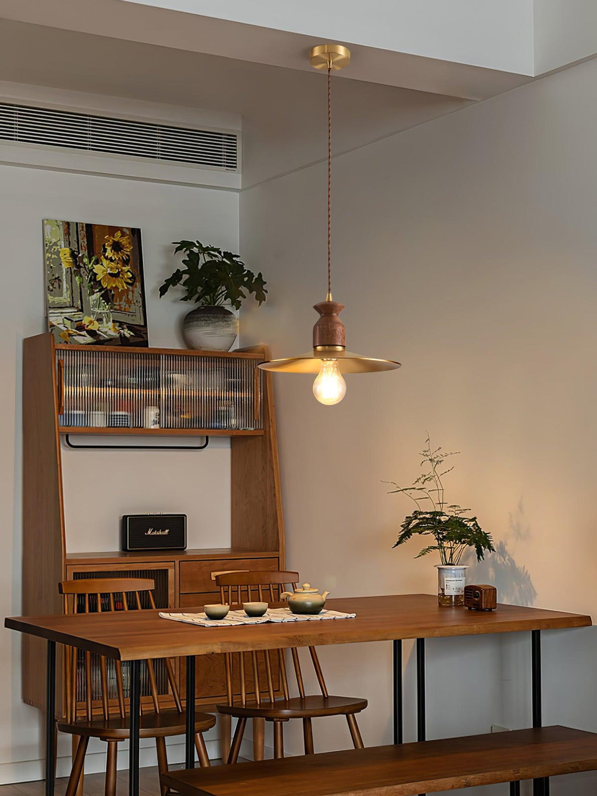 Qior messing klassiek elegantie Crest Houten hanglamp