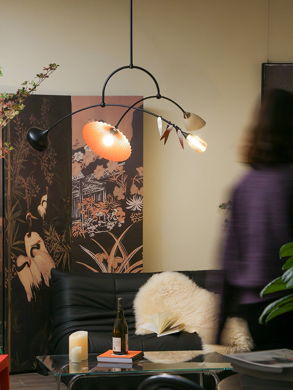FloraCurv hanglamp met glas in oranje