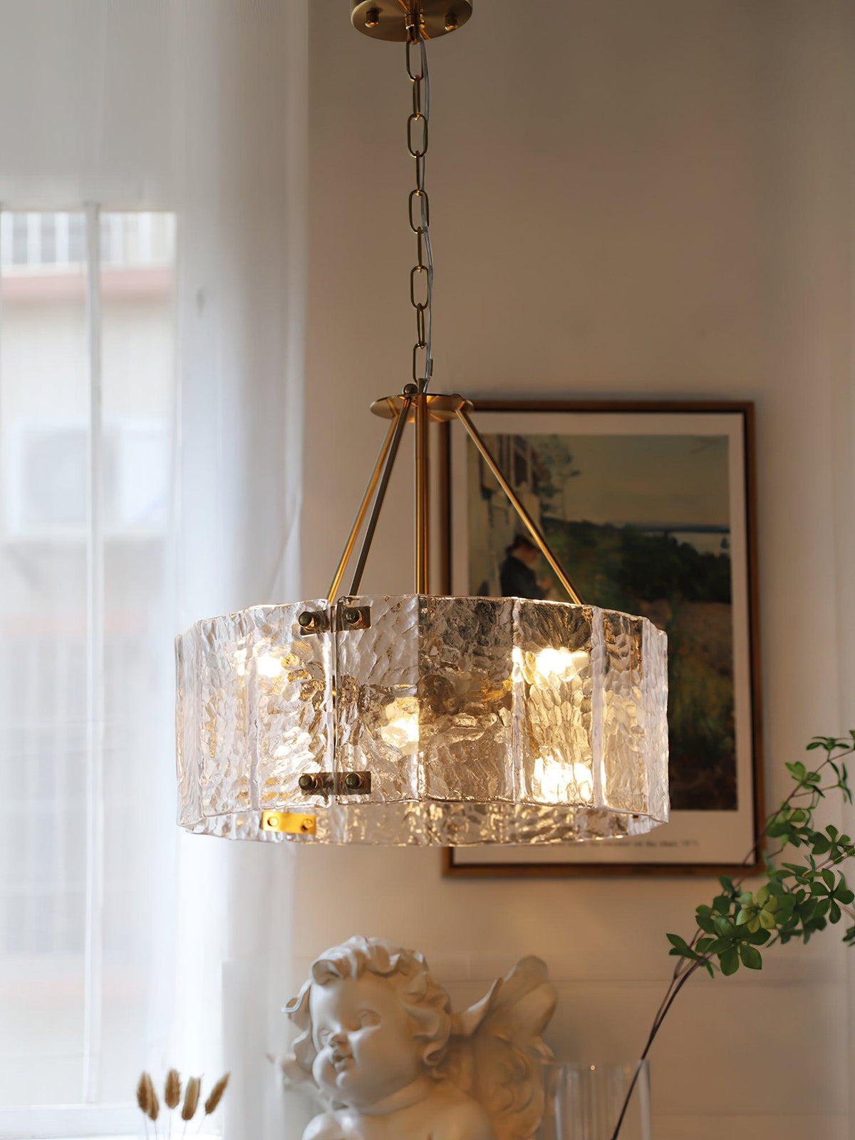 Eirorian kroonluchter Calvert helder getextureerd glas