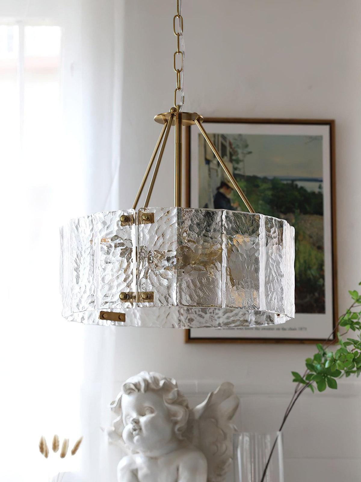 Eirorian kroonluchter Calvert helder getextureerd glas