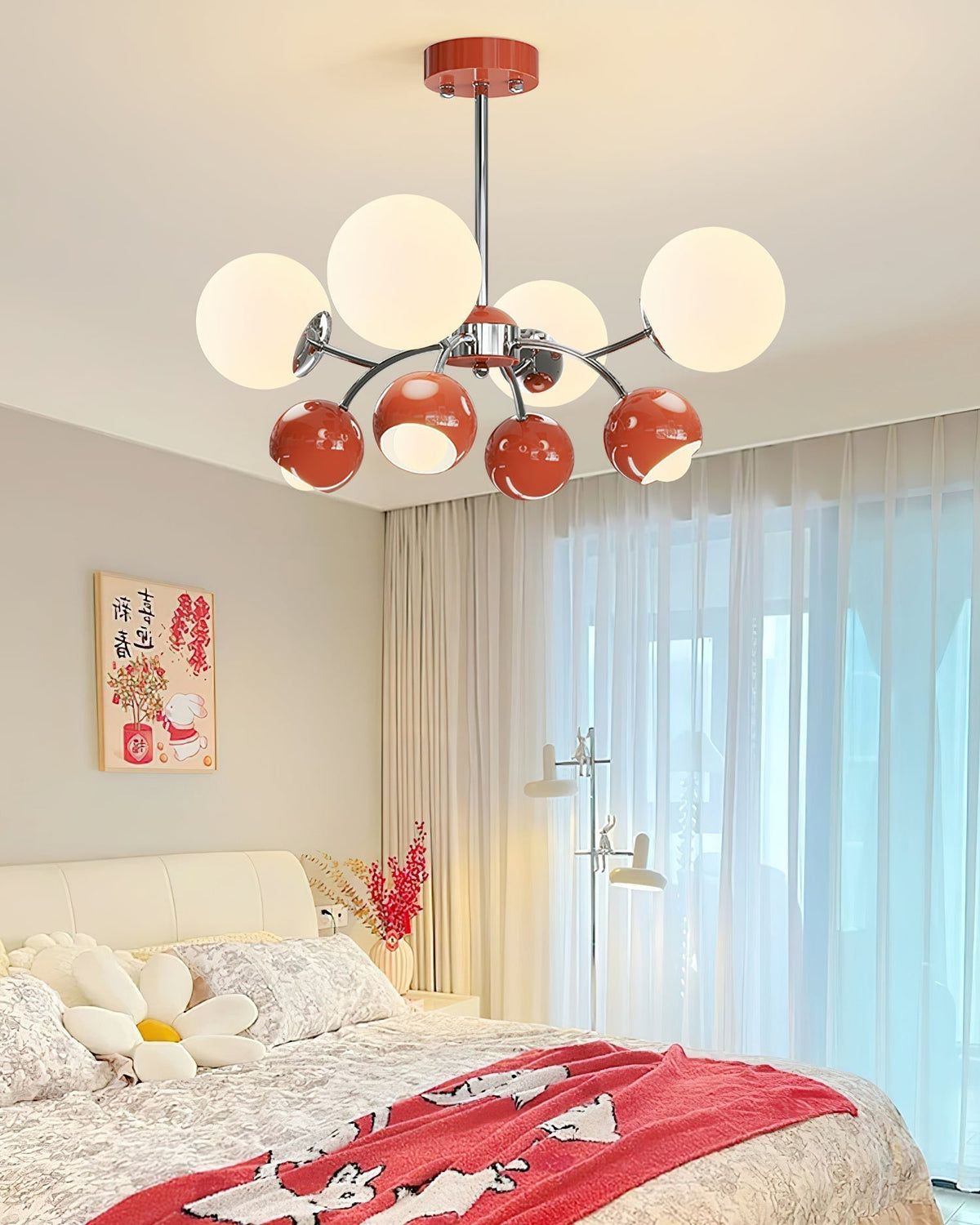 Noxiren Kroonluchter Chroom Rood Crème Bol