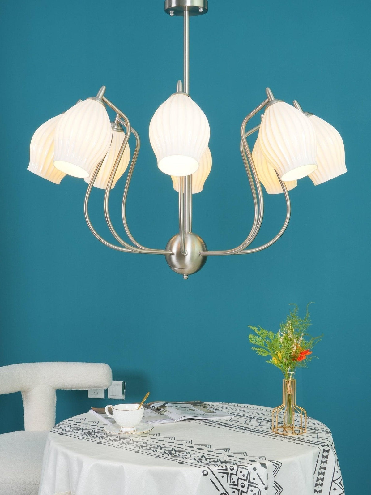 Pravin Kroonluchter keramiek Ribbed Sculptural glas Elegant
