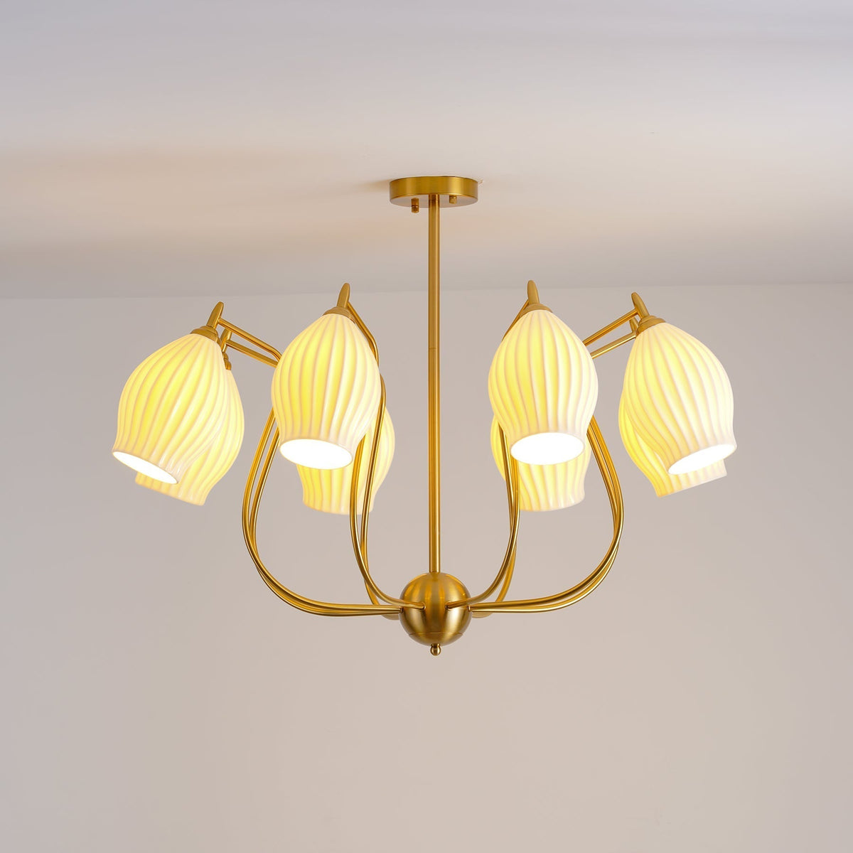 Pravin Kroonluchter keramiek Ribbed Sculptural glas Elegant