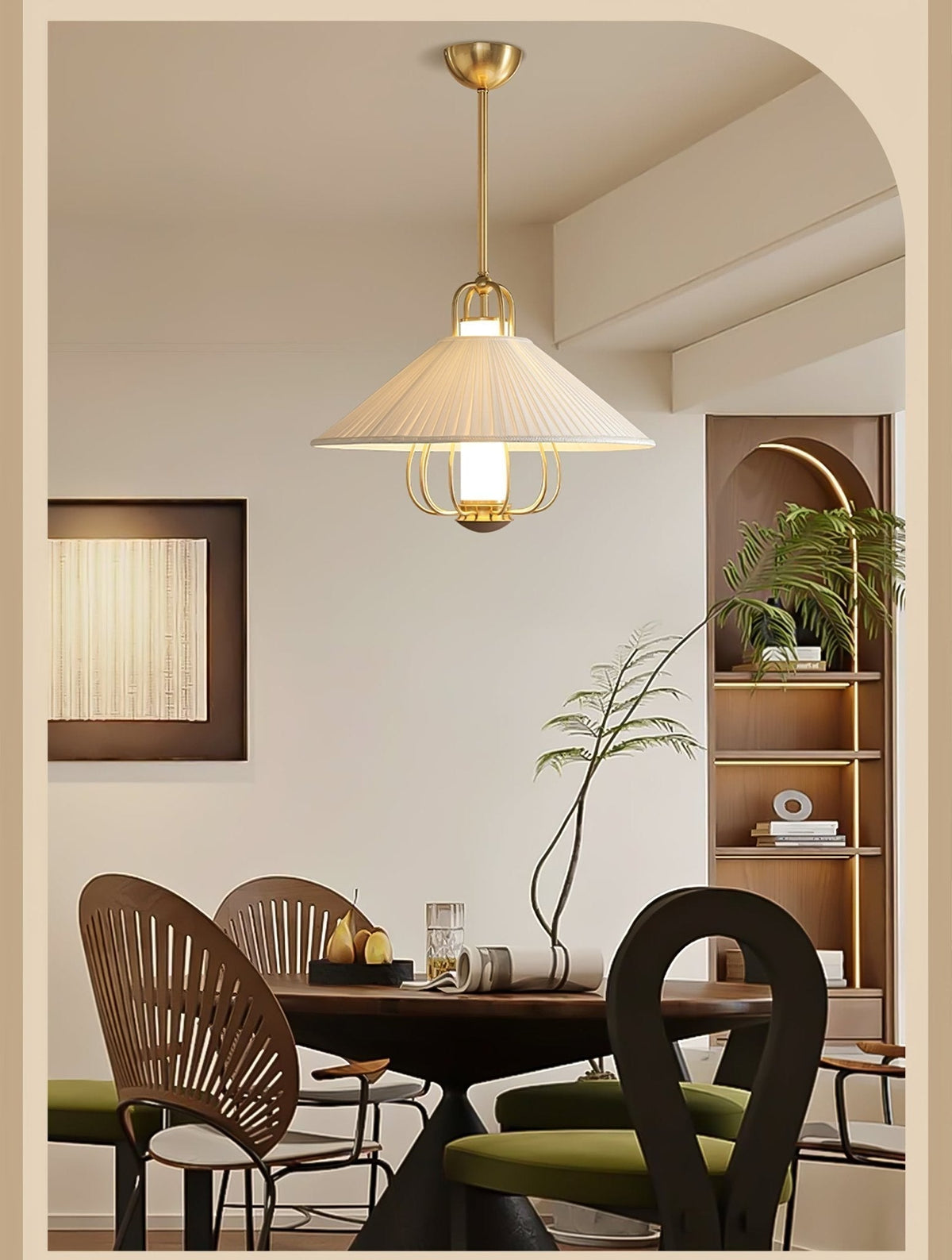 Solisiella hanglamp stof goud LED voor eetkamer