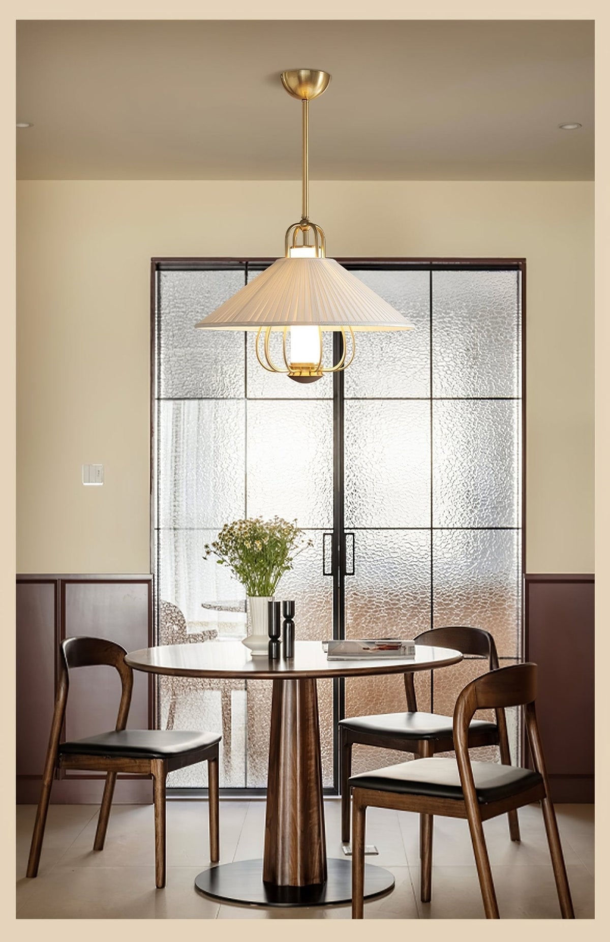Solisiella hanglamp stof goud LED voor eetkamer