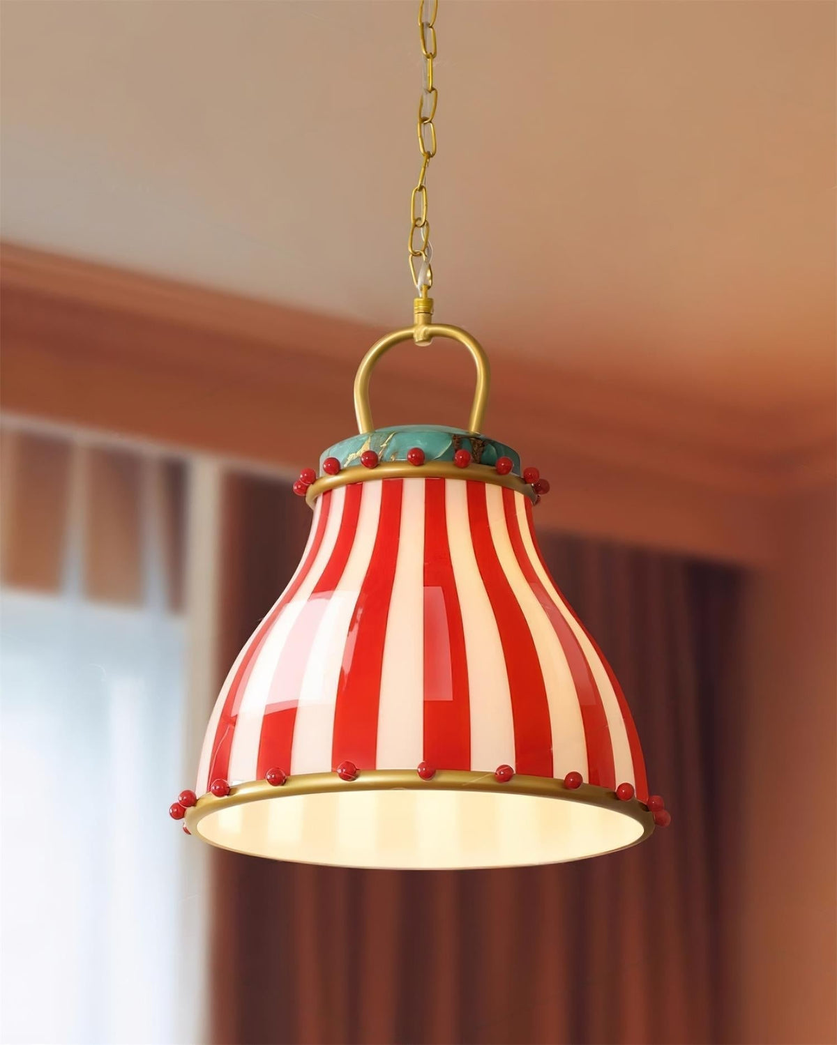 Red en witte strepen glazen hanglamp