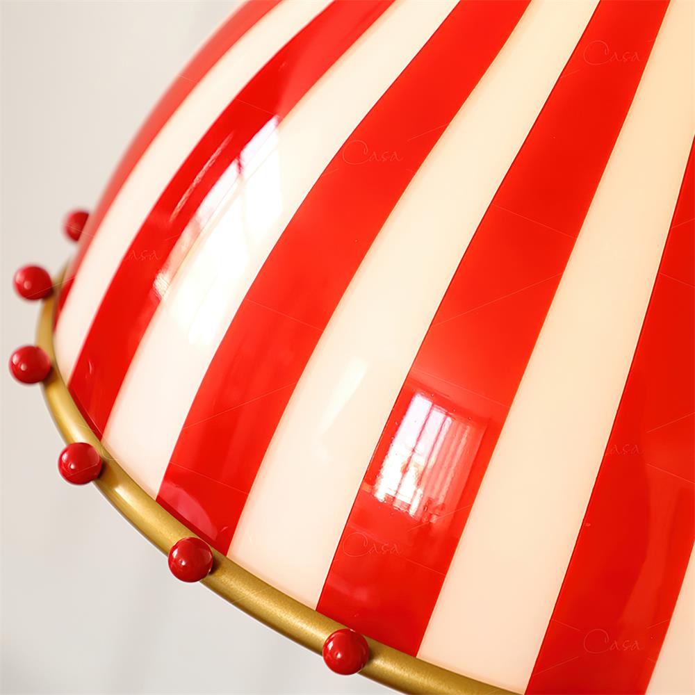 Red en witte strepen glazen hanglamp