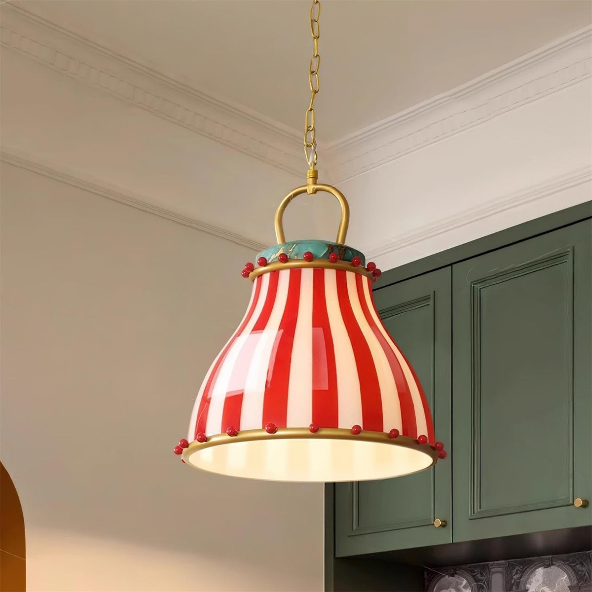 Red en witte strepen glazen hanglamp