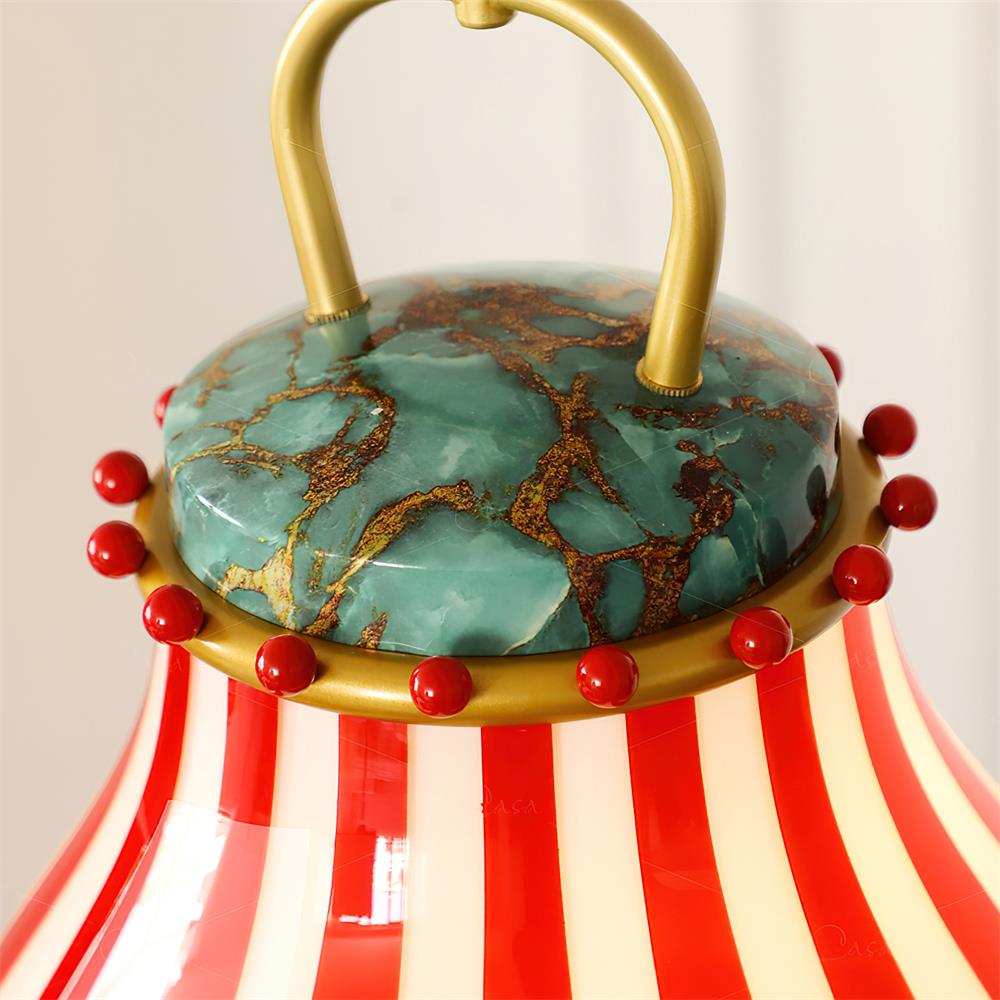Red en witte strepen glazen hanglamp