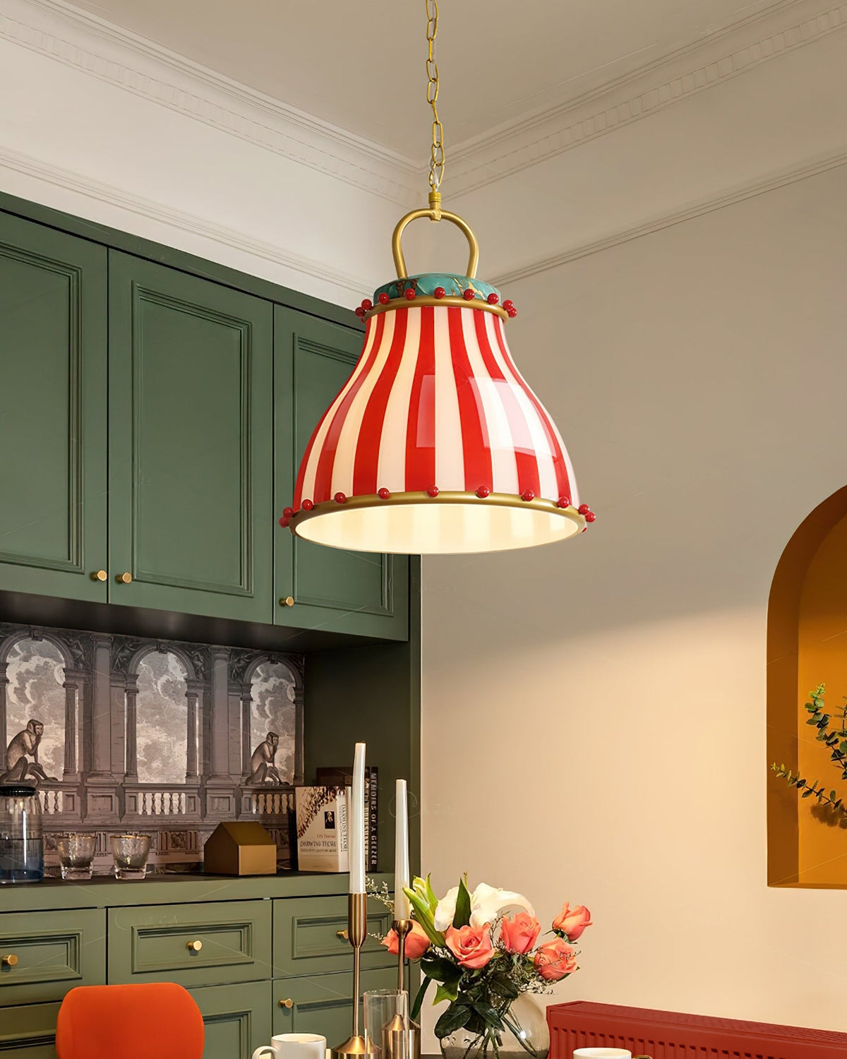 Red en witte strepen glazen hanglamp