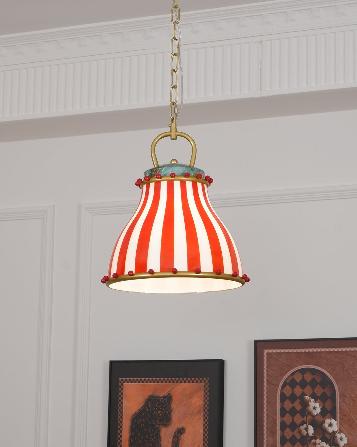 Red en witte strepen glazen hanglamp