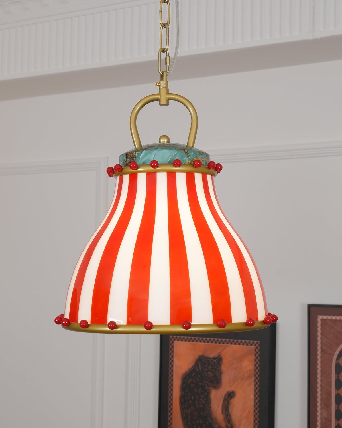 Red en witte strepen glazen hanglamp