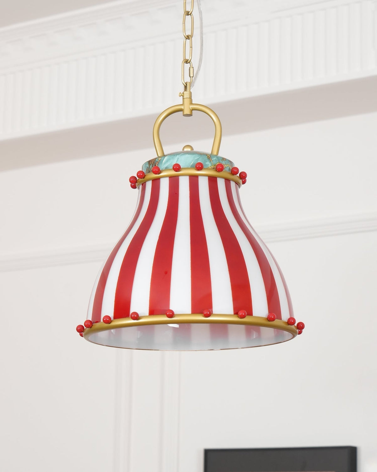 Red en witte strepen glazen hanglamp