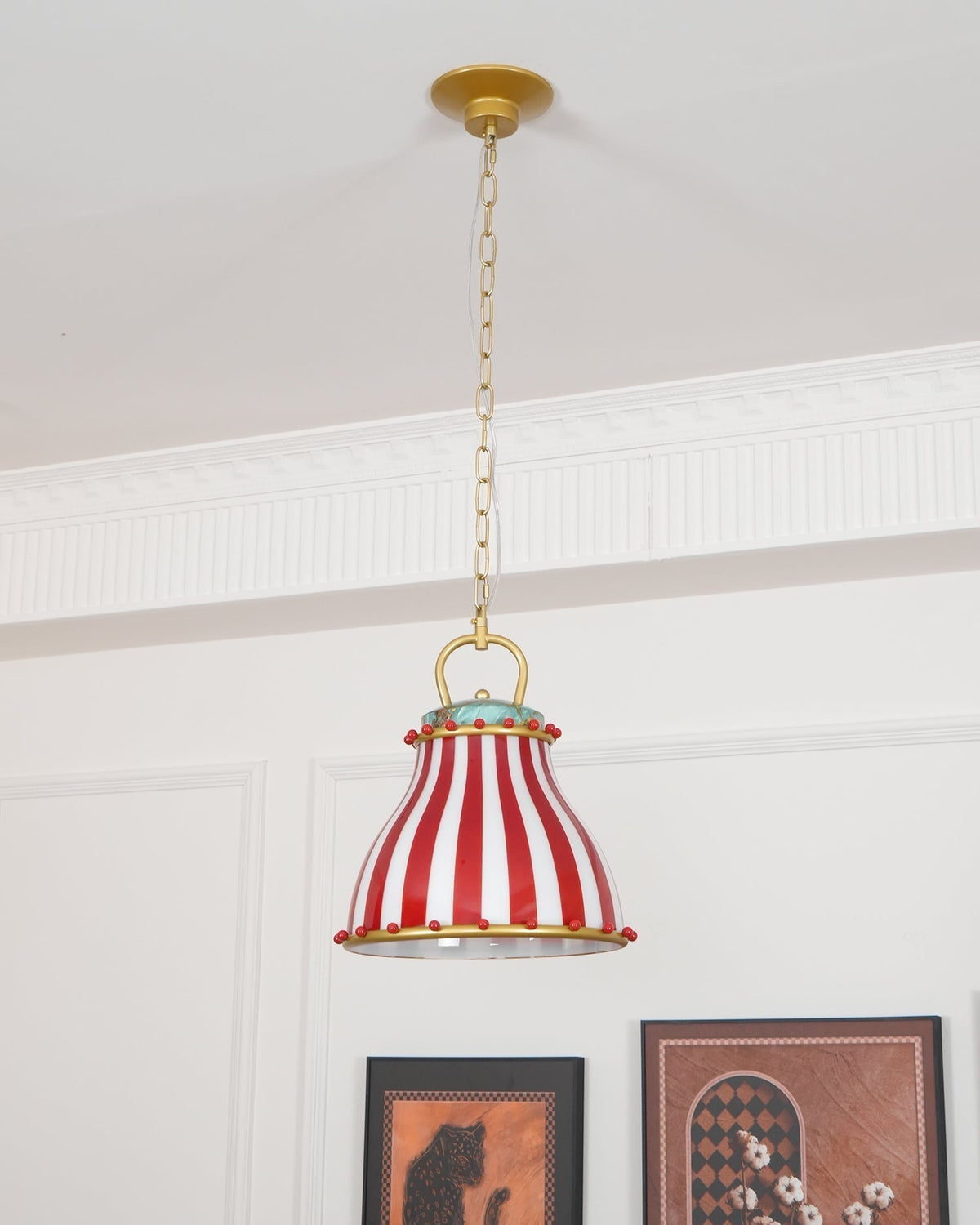 Red en witte strepen glazen hanglamp