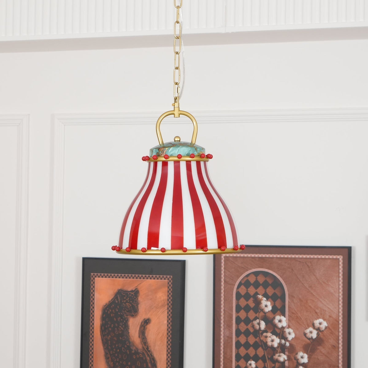 Red en witte strepen glazen hanglamp