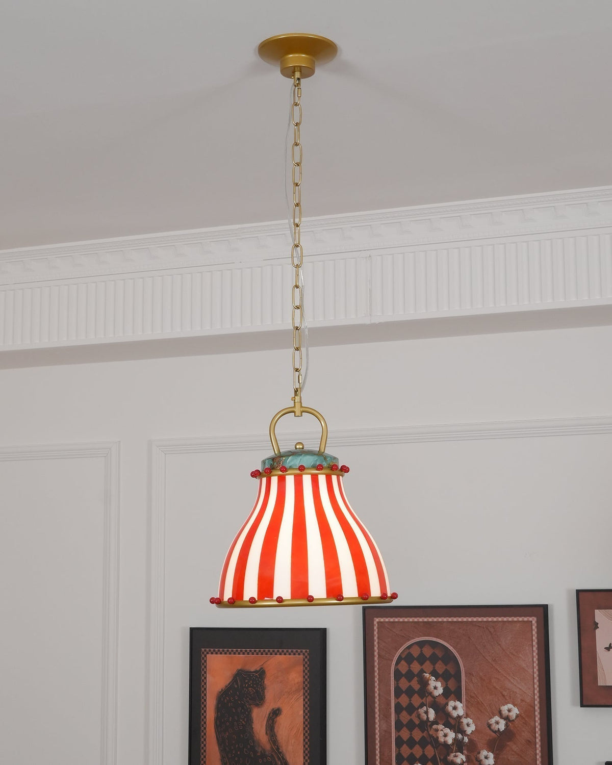 Red en witte strepen glazen hanglamp