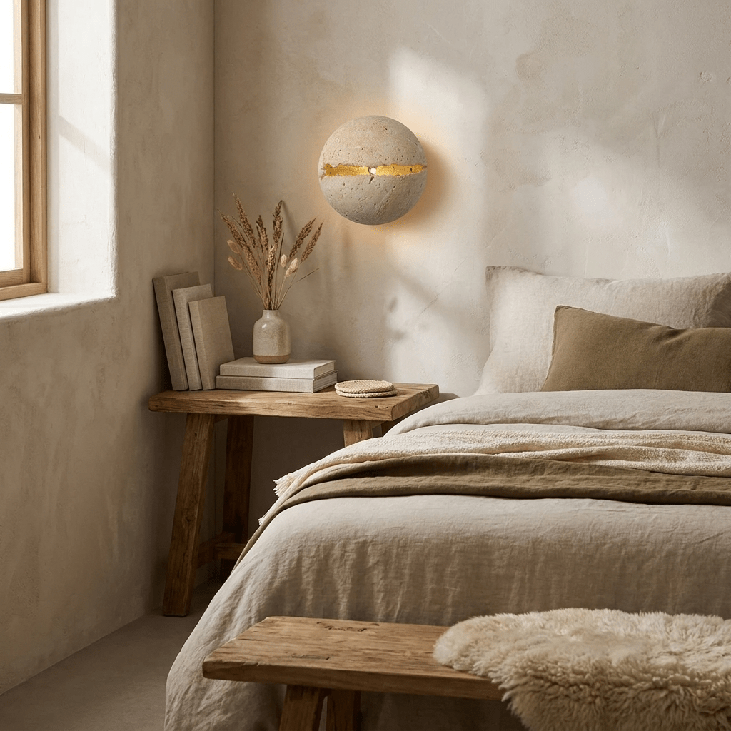 Caelora travertin bollen wandlamp