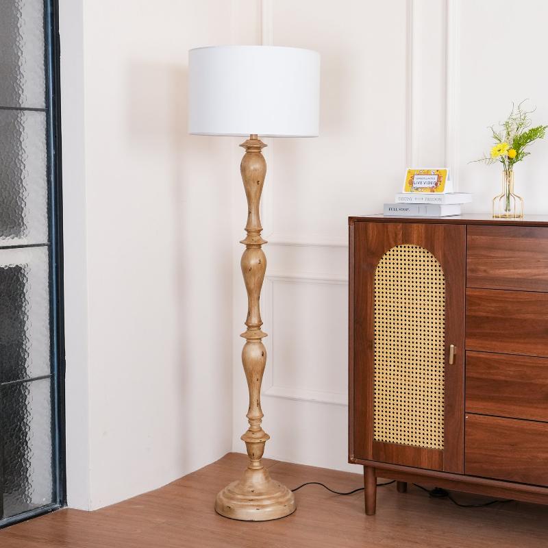 Coastal houten vloerlamp met stoffen kap