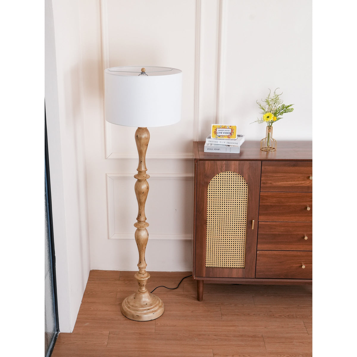 Coastal houten vloerlamp met stoffen kap