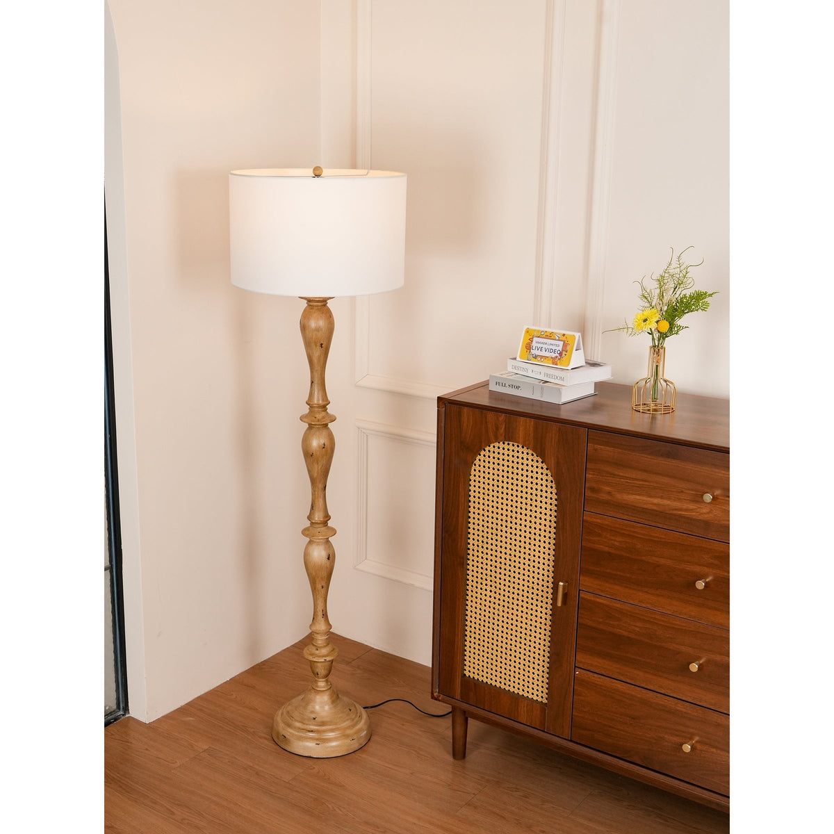 Coastal houten vloerlamp met stoffen kap