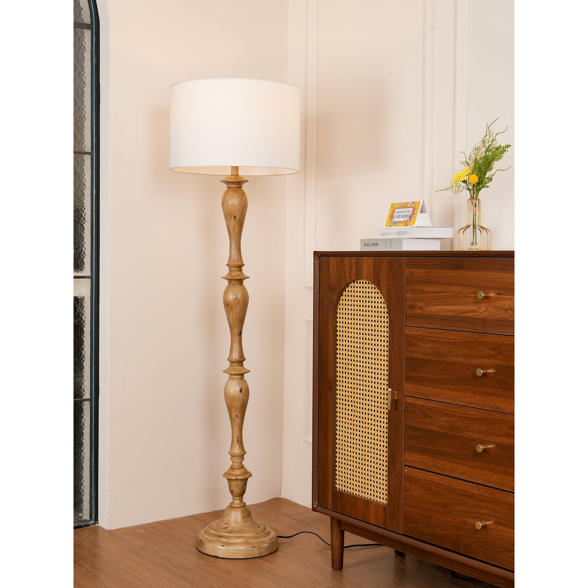 Coastal houten vloerlamp met stoffen kap