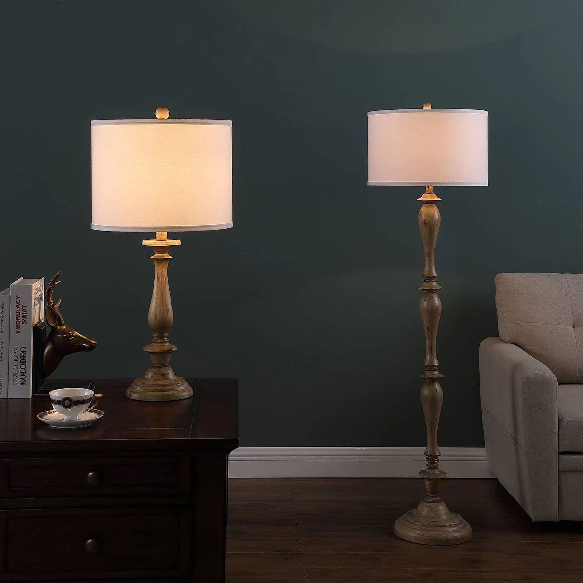 Coastal houten vloerlamp met stoffen kap