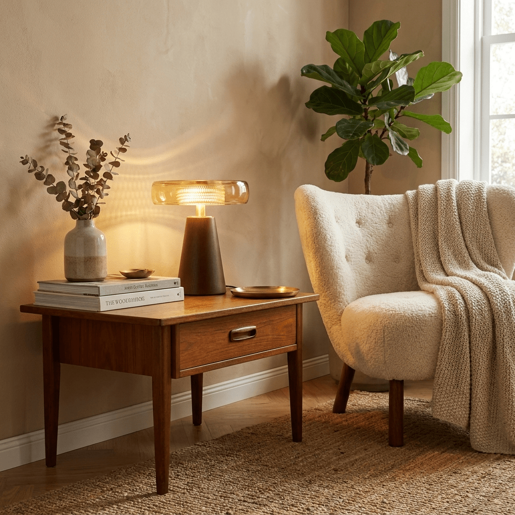 Renelia Disc tafellamp Walnootkleur