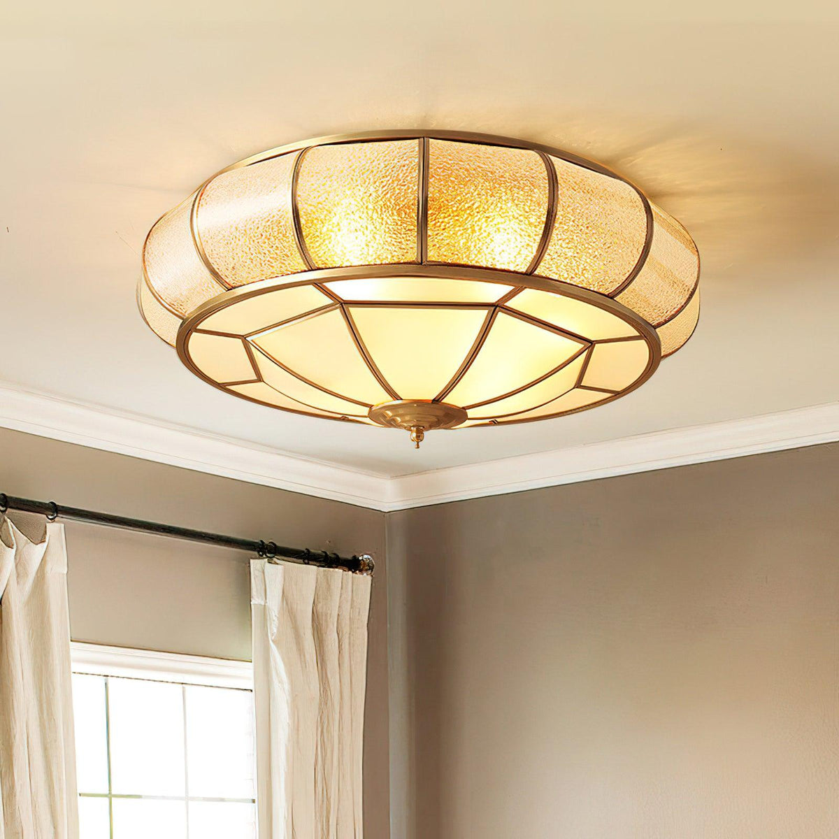 Deu Postmodern luxe Drum messing glas plafondlamp