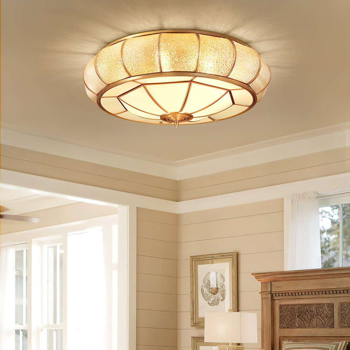 Deu Postmodern luxe Drum messing glas plafondlamp