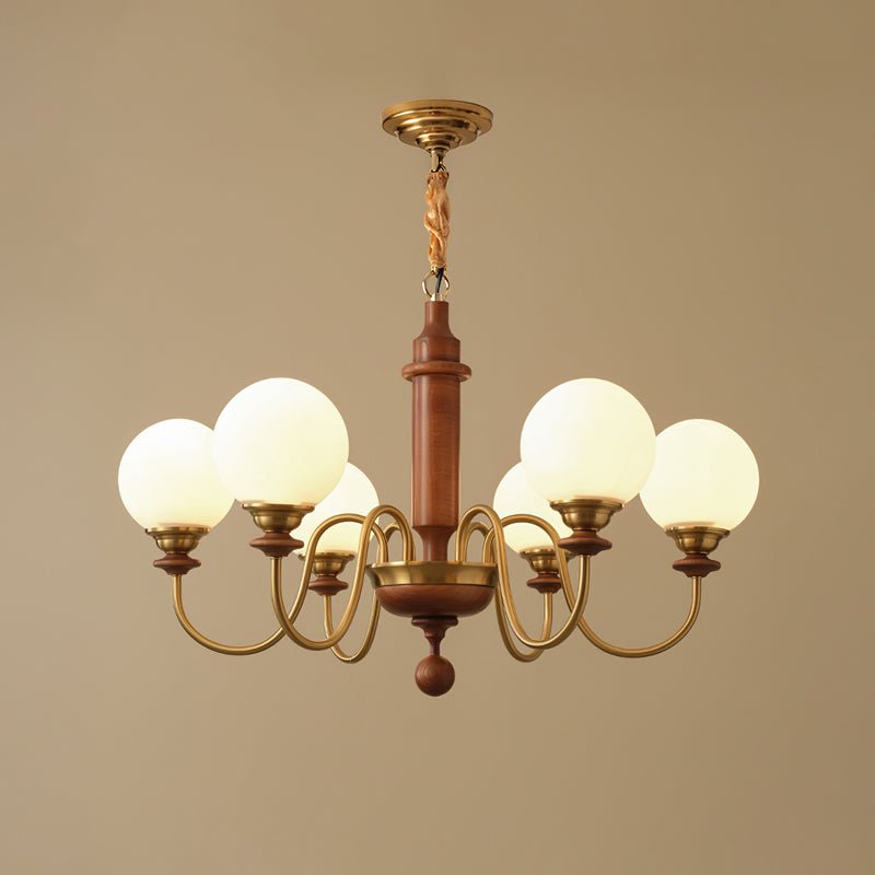 Celoira Vintage messing kroonluchter met matglas bolvormige kapjes