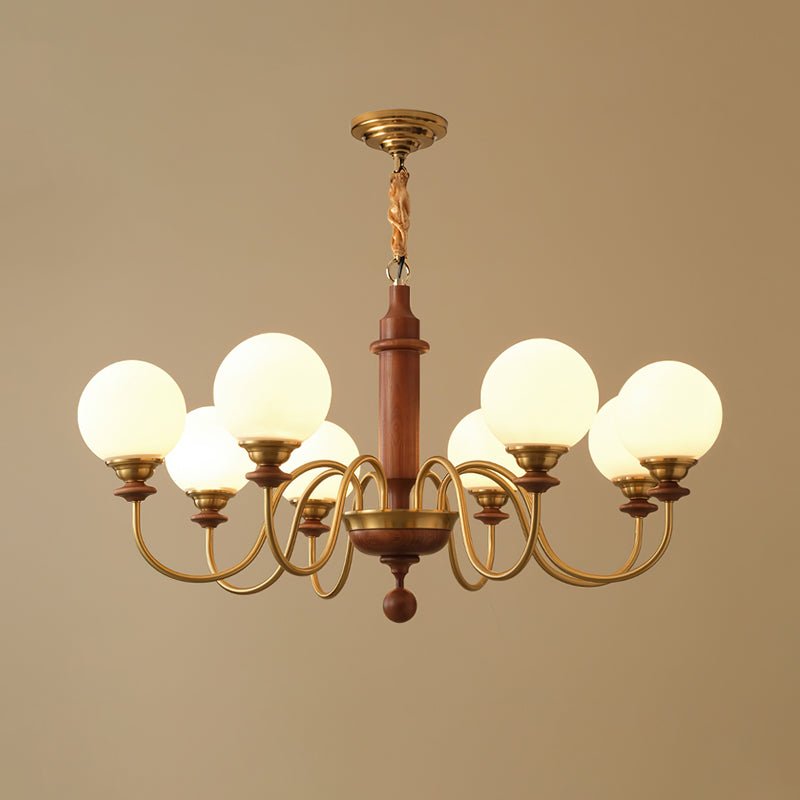 Celoira Vintage messing kroonluchter met matglas bolvormige kapjes