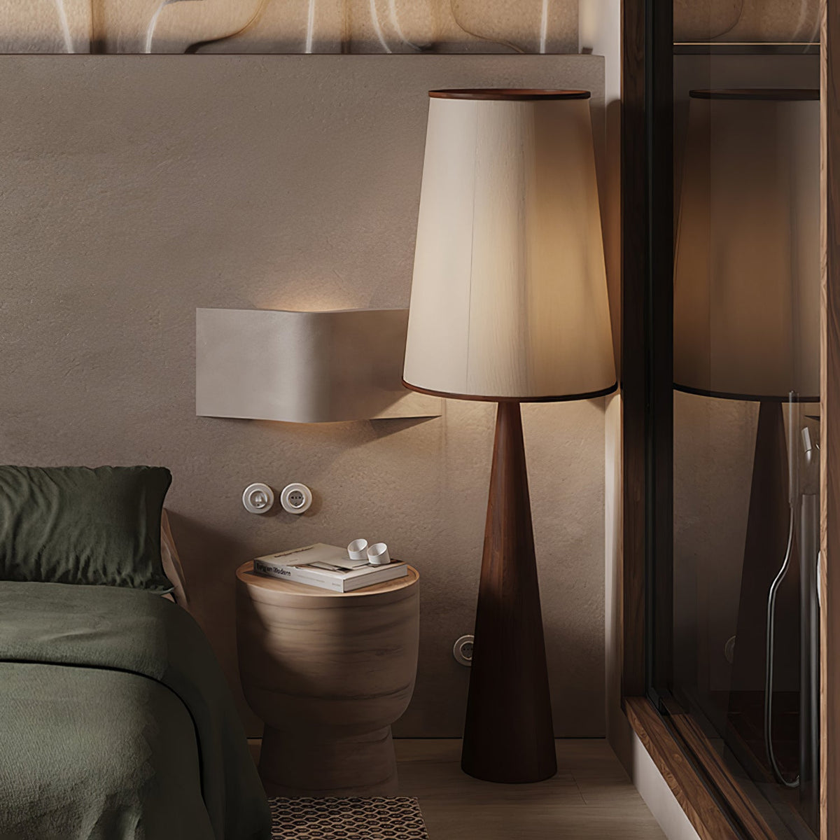 ConeLite Minimalistische vloerlamp van walnoothoutkorrelafwerking