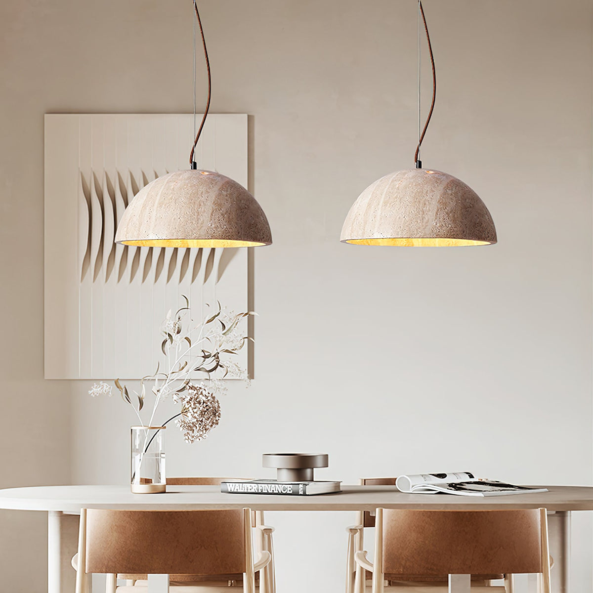 Avdoraris halfronde hanglamp van travertin